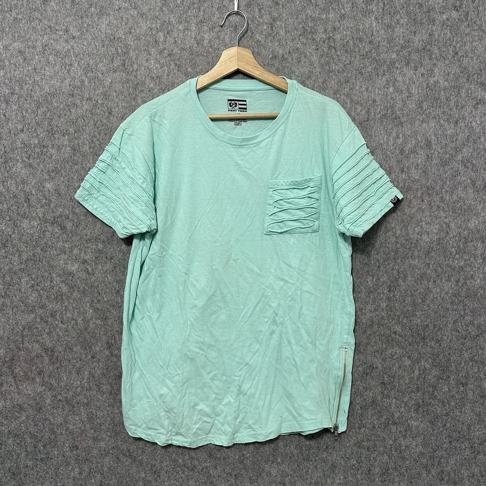 Phat Farm T-Shirt Aqua Blue Short Sleeve Pocket Side Zip Y2K Men's Large